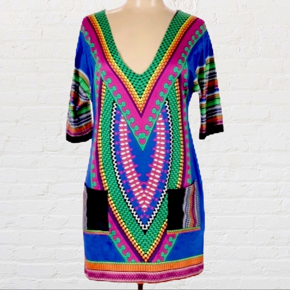 Futurino Dresses & Skirts - FUTURINO BOHO STYLE MINI DRESS WITH FRONT POCKETS